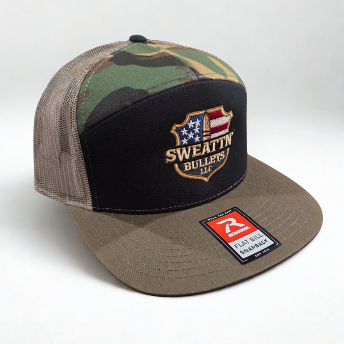 Richardson 168 Flat Bill: Black/Camo/Green